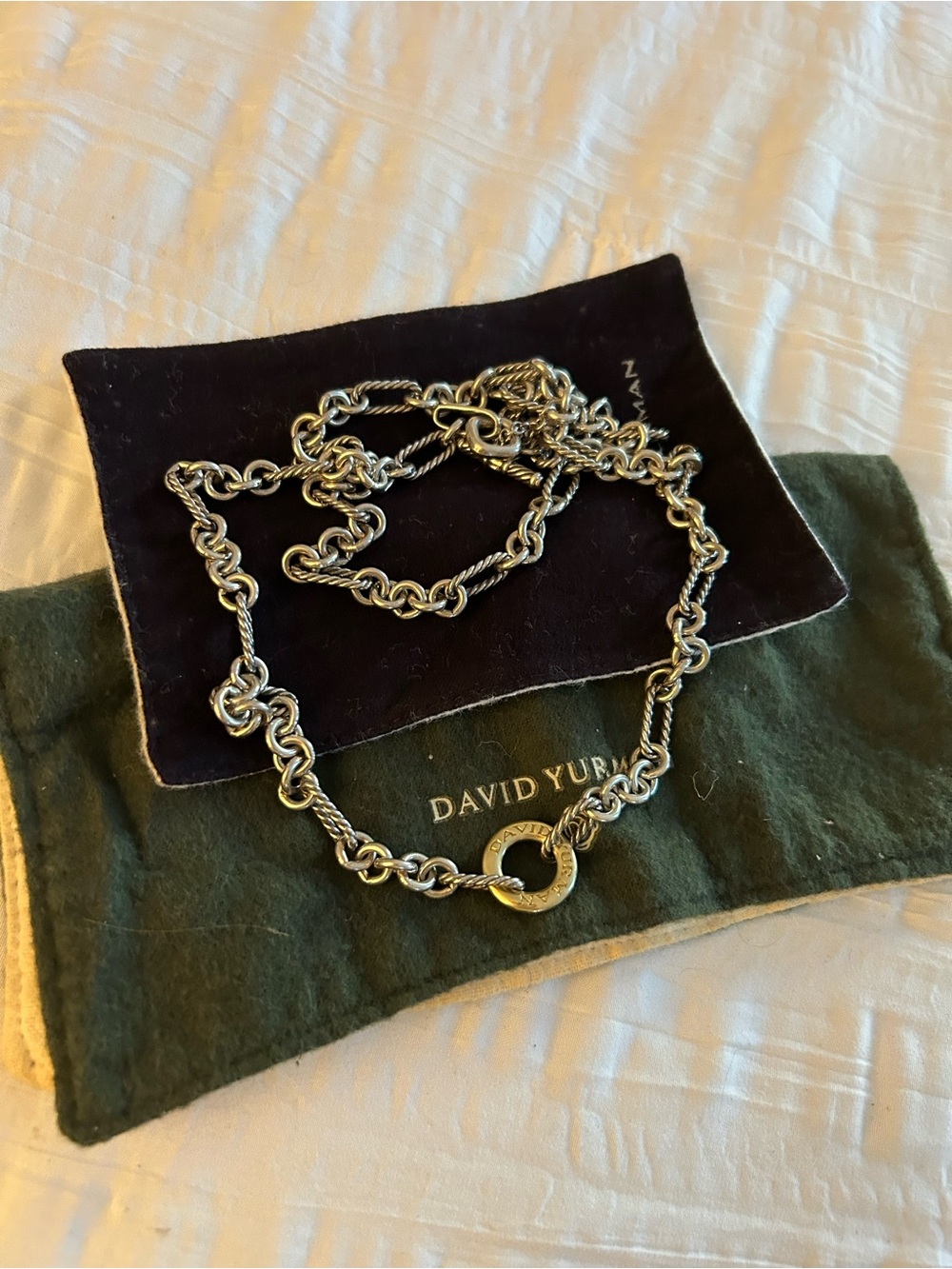 David Yurman Two-Tone Cable Link Necklace in Silver and Gold